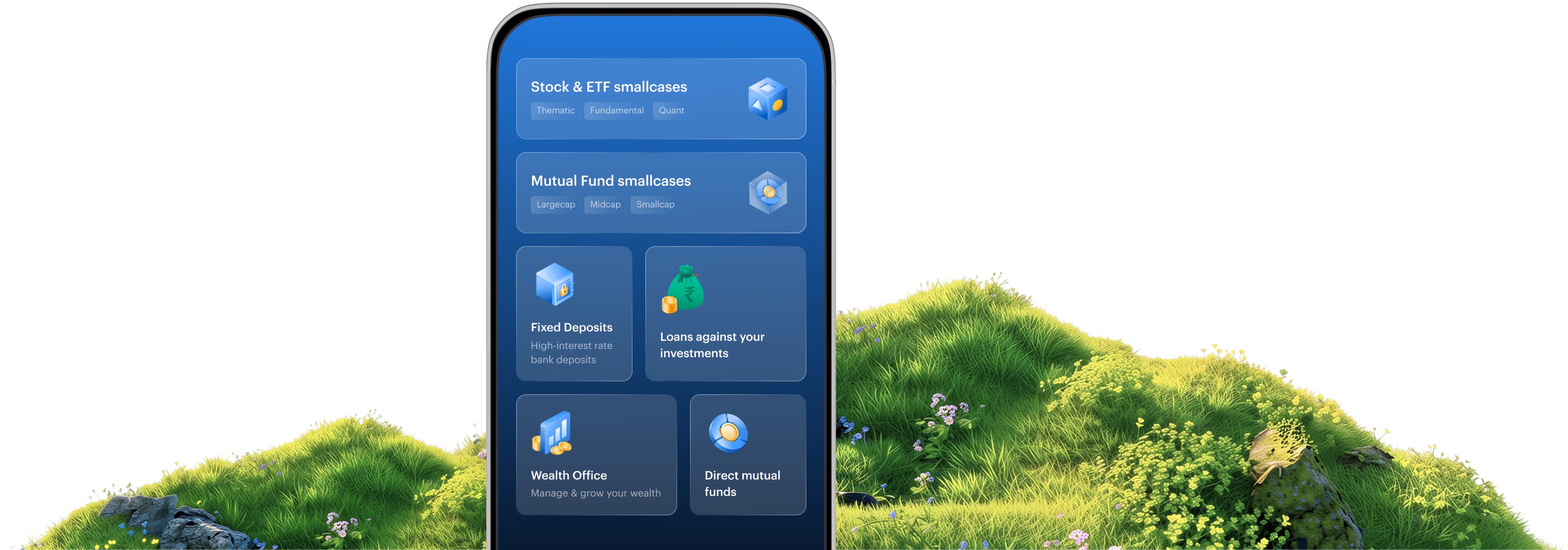 smallcase app interface showing investment options